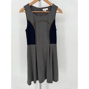 THML Gray Navy Blue Sleeveless Pleated Fit & Flare Dress - Women's Medium Petite